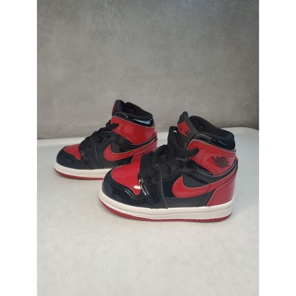 Air Jordan 1 Retro High OG TD 'Patent Bred' Infant Size 4c Uk 3.5 ( 12 Month) - Picture 2 of 16